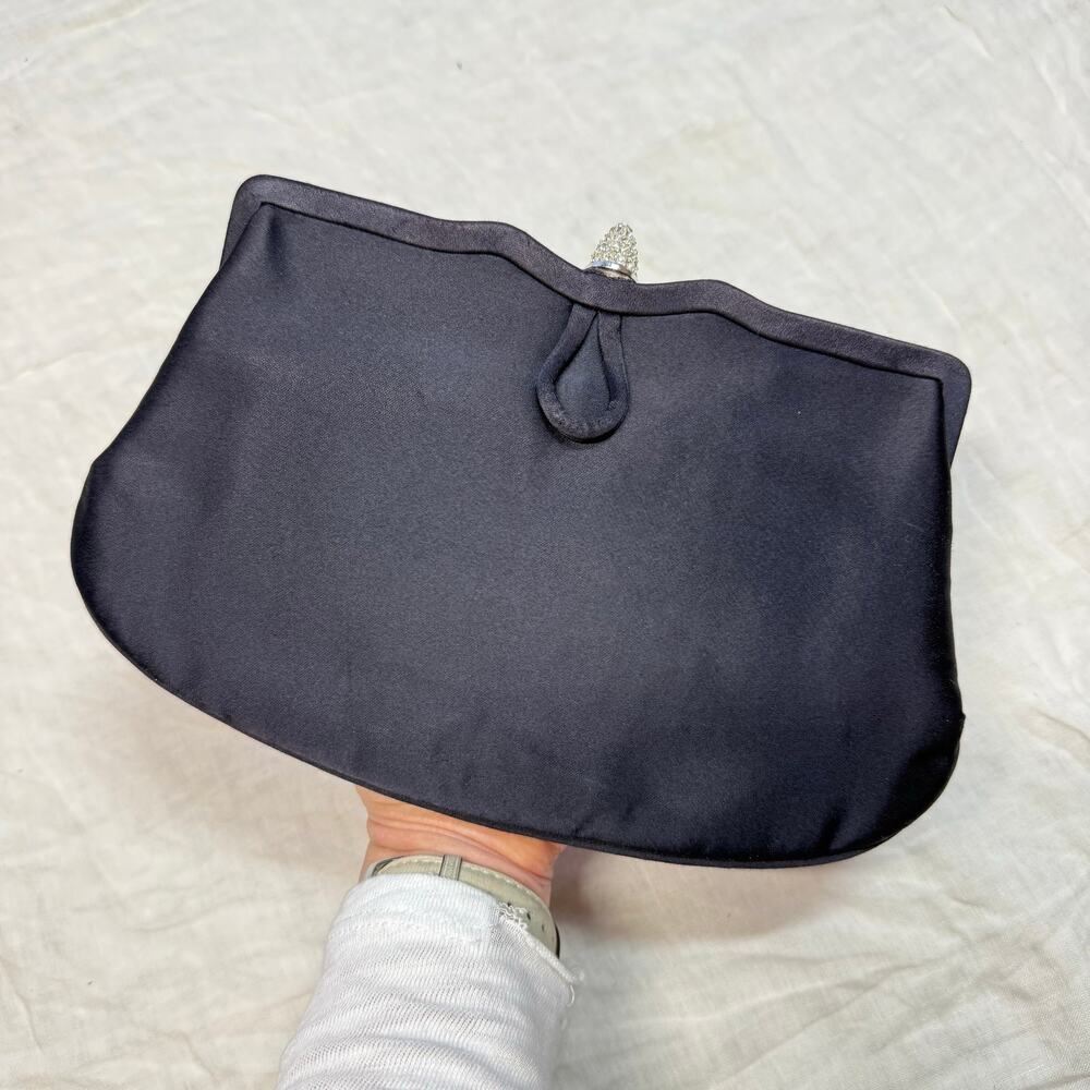 Vintage Style-Art by Holzman Navy formal clutch with decorative crystal clasp